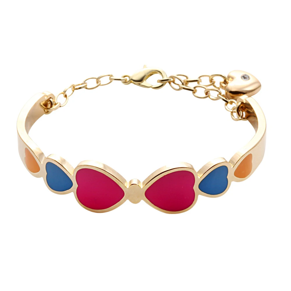 

Fashion Style High Quality Titanium Steel Enamel Heart Shape Gold Adjustable Bracelet For Girl Gift