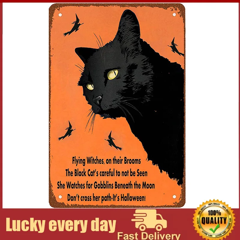 

Metal Tin Sign Black Cat Don't Cross Her Path-It's Halloween Vintage Tin Sign Design for Cafes Bar Pub Beer Club Wall Home Decor