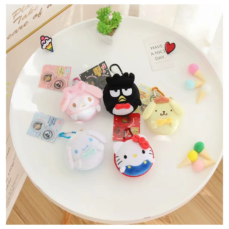 

Sanrioed Kawaii KT Cat My Melody Cinnamoroll Purin Dog Earphone Storage Box Cartoon Anime Figure Plushie Portable Coin Purse