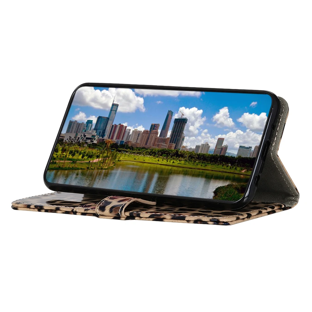 Чехол-книжка с леопардовым принтом для NOKIA C21 PLUS
