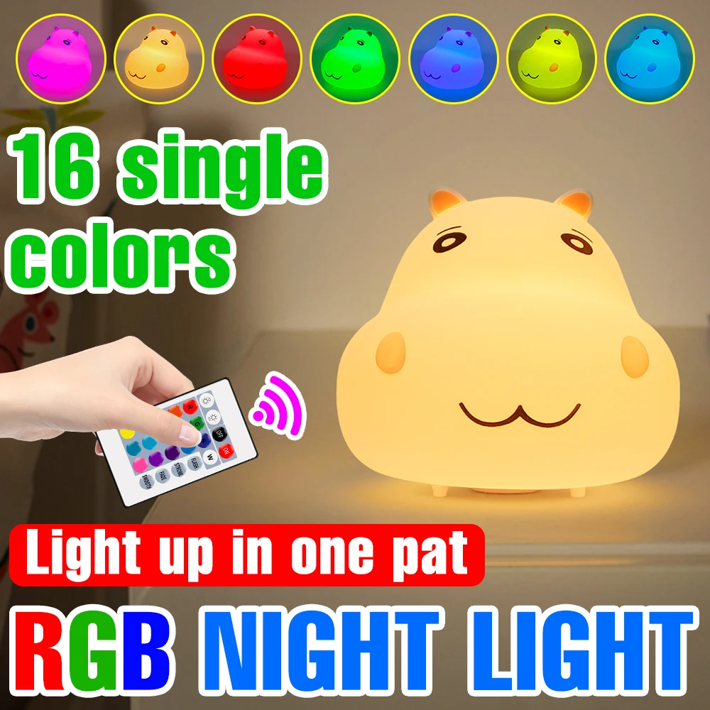 5V RGB Night Light Colorful LED Animal Lamp Silicone Mood Light USB Powered Nightlight Cute Bear Hippo Bulb For Room Decoration