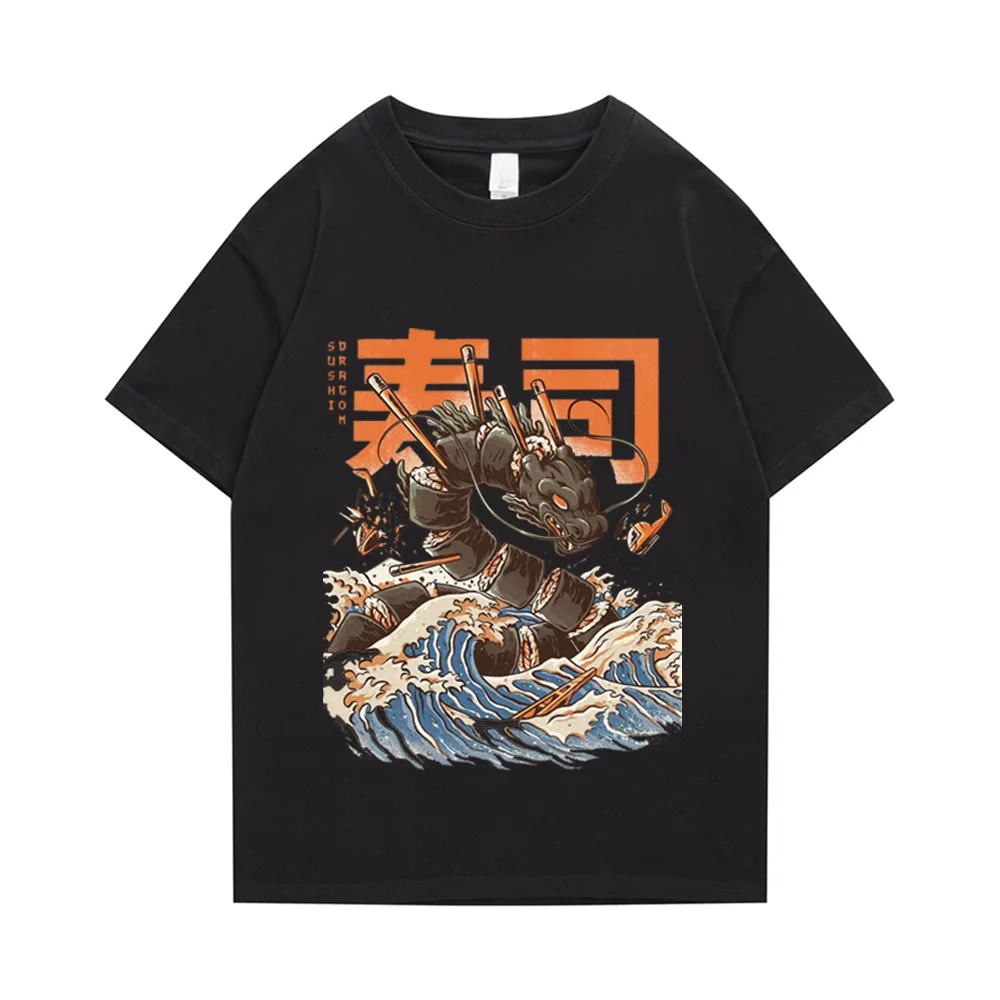 

Japanese Cartoon Sushi dragon Graphics Print Cotton T Shirt Men Women High Quality Tee T Shirts Streetwear Oversized Harajuku