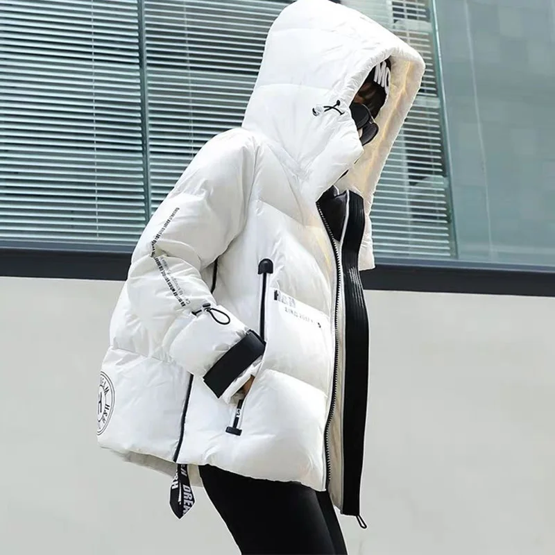 Winter Bright Down Jacket Women Fashion Brand 2022 New Short Hooded Disposable Trend Thick Warm White Duck Down Coats Female