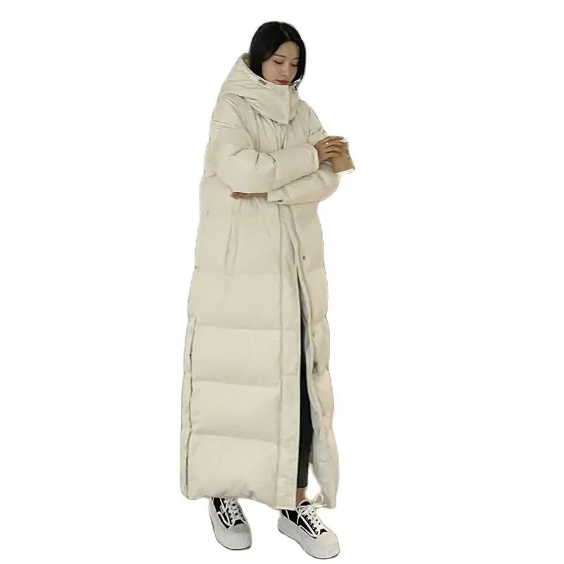 X-long Lengthened Thicken Warm Duck Down Overcoat Women Plus Size White Black Snowwear Ankle Length Waterproof Coat Extended