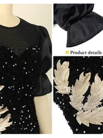 Black Velvet Dresses Sequined Patchwork Sheath Plus Size Embroidery Cocktail Evening Birthday Party Outfits for Ladies Winter 2