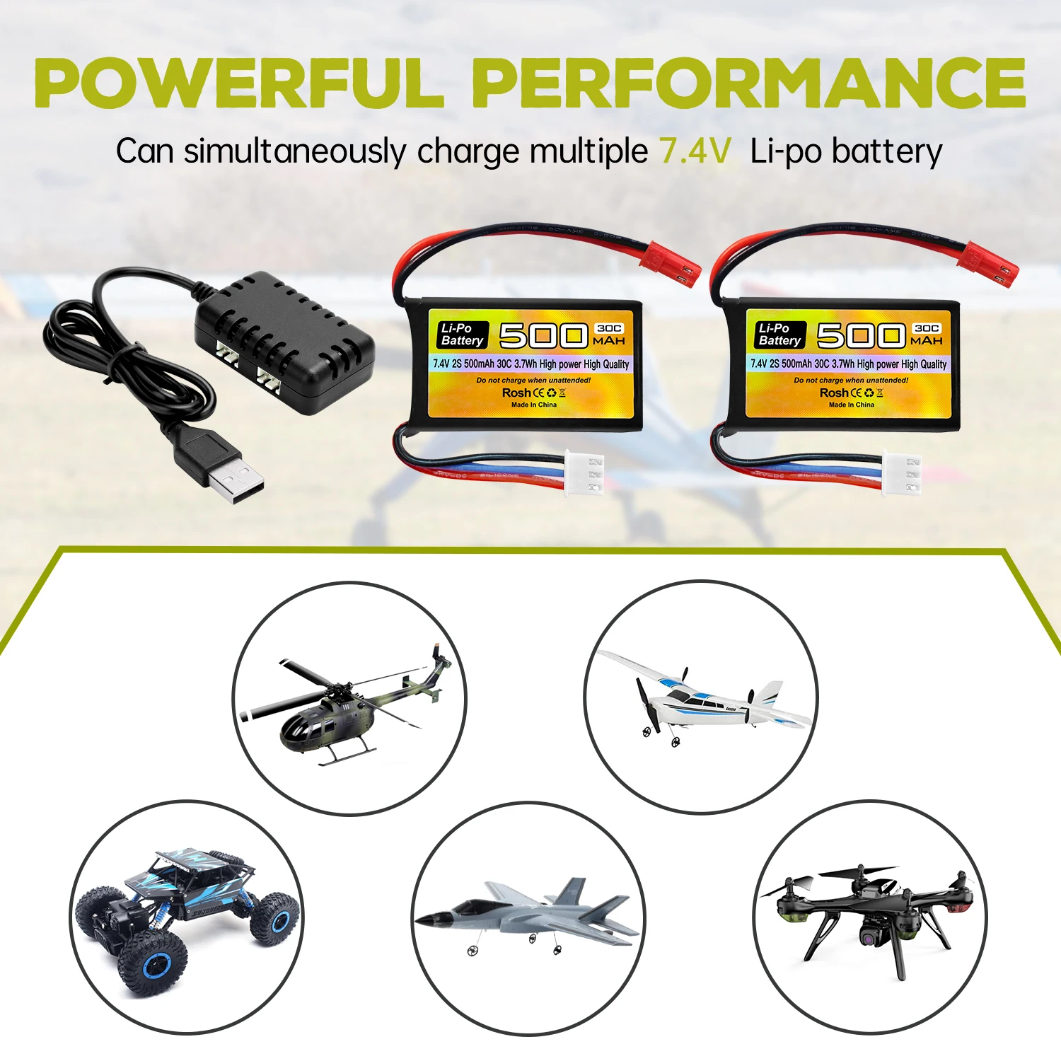 2 шт. 7 4 В 500 мАч 30C липо-батарея JST-2P вилка с зарядным устройством 2-в-1 для