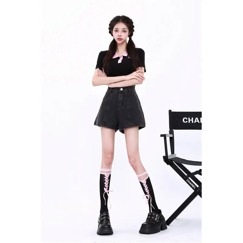 New Summer Women's Loose Slim Wide Leg Pants Beautiful High Waist Sexy Party Side Split A-line Shorts Girls' Fashion Trend Jeans
