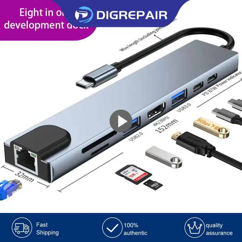 

Type-c Docking Station Type-c 3.1 To 4k HDMI-compatible Multi-function Usb C Hub 4k/30hz 87w Multiple Expander Rj45 Aluminum
