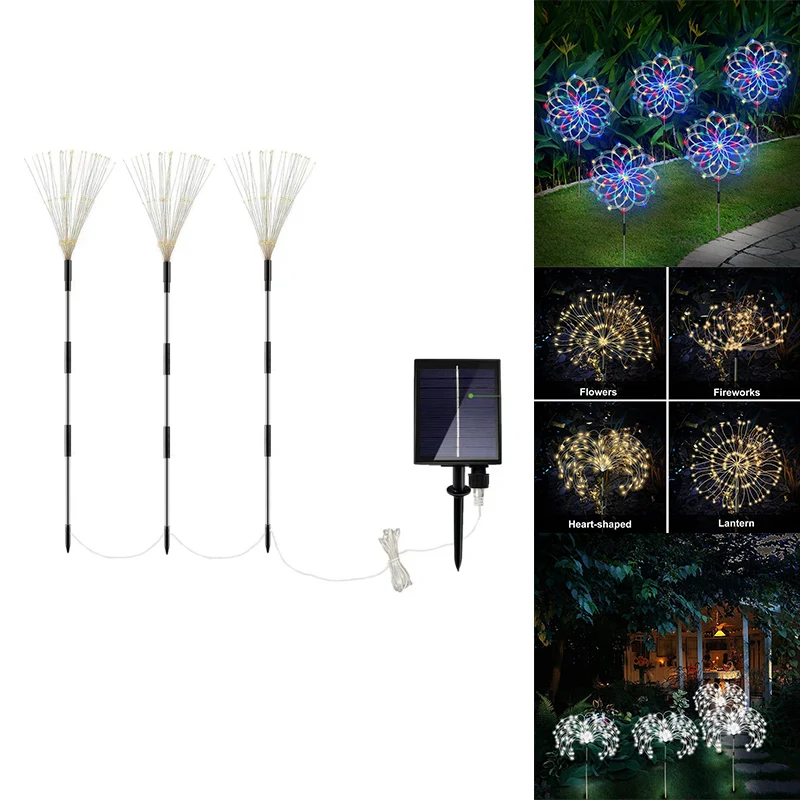 

Solar Garden Lights, 3 In 1 Solar Firework Lights Outdoor Waterproof With Remote, LED Solar Landscape Lights