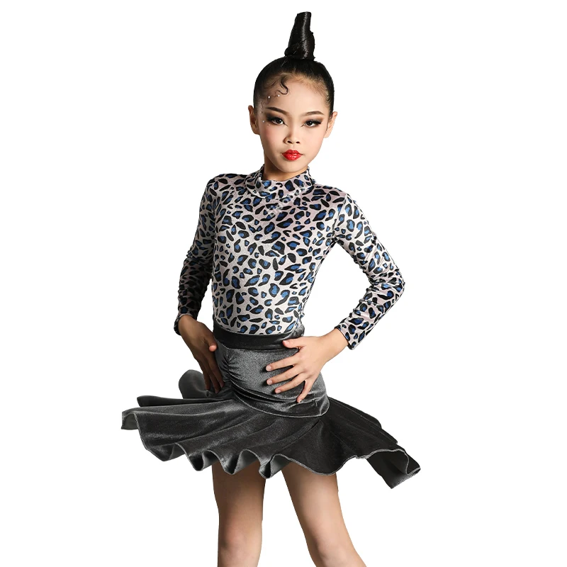 Детская тренировочная юбка для латиноамериканских танцев с леопардовым принтом