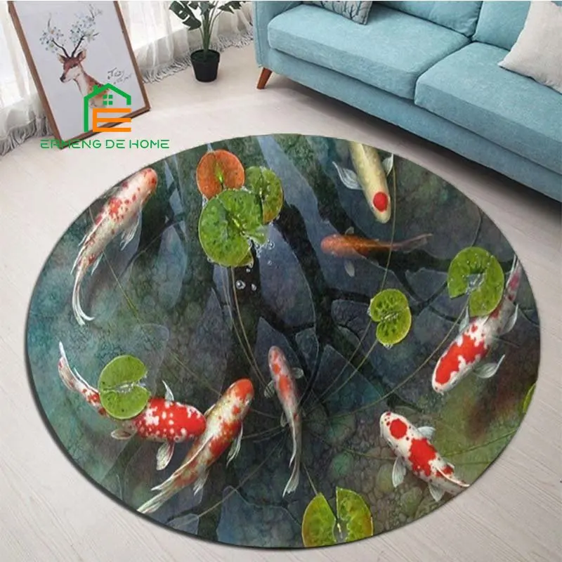 

Fish Pattern Flannel Round Rug for Bedroom Non-slip Carpets for Living Room Kitchen Mats for Floor 5 Sizes