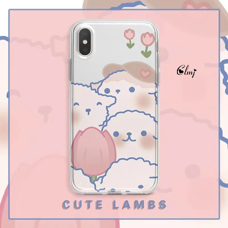 

Clmj Cute Lamb Flower Phone Case For iPhone 11 12 13 Pro XS XR For Samsung Galaxy S22 F52 S21 Cartoon Animal Silicone Cover INS