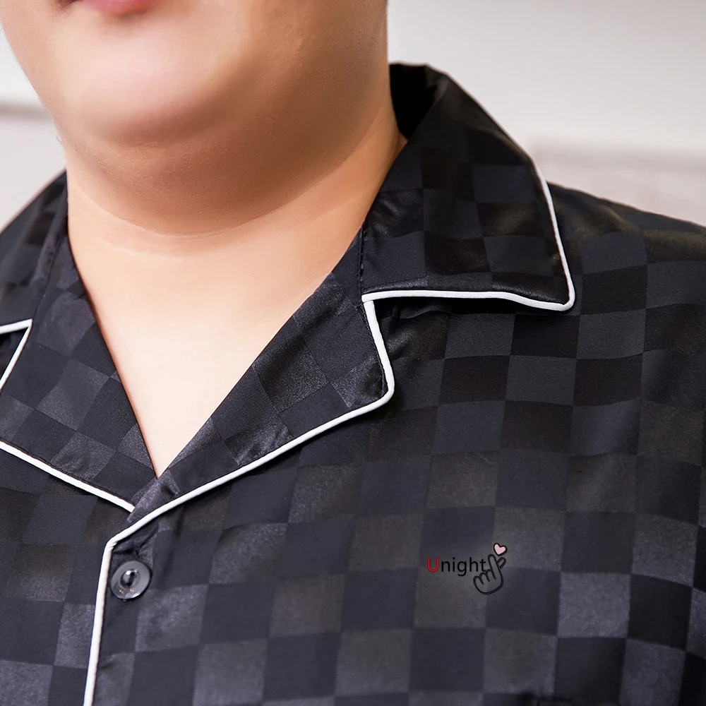 Summer Men Pajamas Set Turn-down Collar Large Size Sleepwear Short Sleeve Trousers Pyjama Night Pijama Home Wear  5XL 7XL Lounge