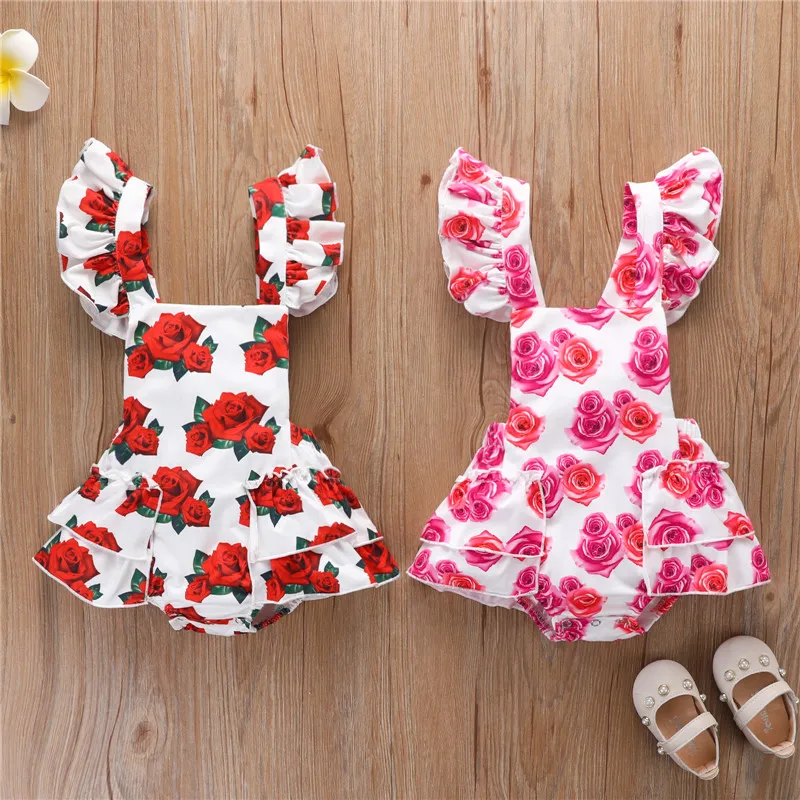 

Summer Newborn Baby Girls Ruffles Sleeve Square Collar Backless Romper Jumpsuits Holiday Casual Sunsuits Clothes