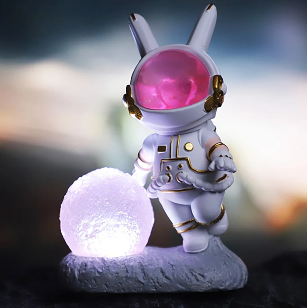 

LED Night Light Resin Moon Astronaut Rabbit Table Lamp Birthday Wedding Gift Ins Cute Space Bunny Ornamant Bedroom Decoration