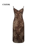 cozok long leopard print strap dress womens summer retro sexy temperament dress long dress