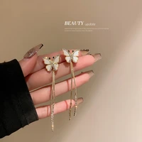 women long tassel earrings korean sweet butterfly pearl rhinestone earring elegant geometric hanging earring jewelry 2022 new