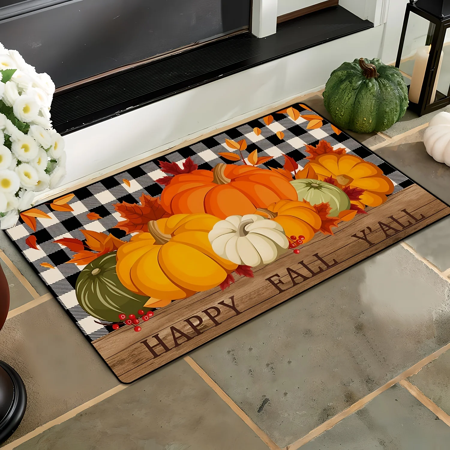 Счастливая осень Yɺll Коврики в клетку с тыквой на День Благодарения Осенние