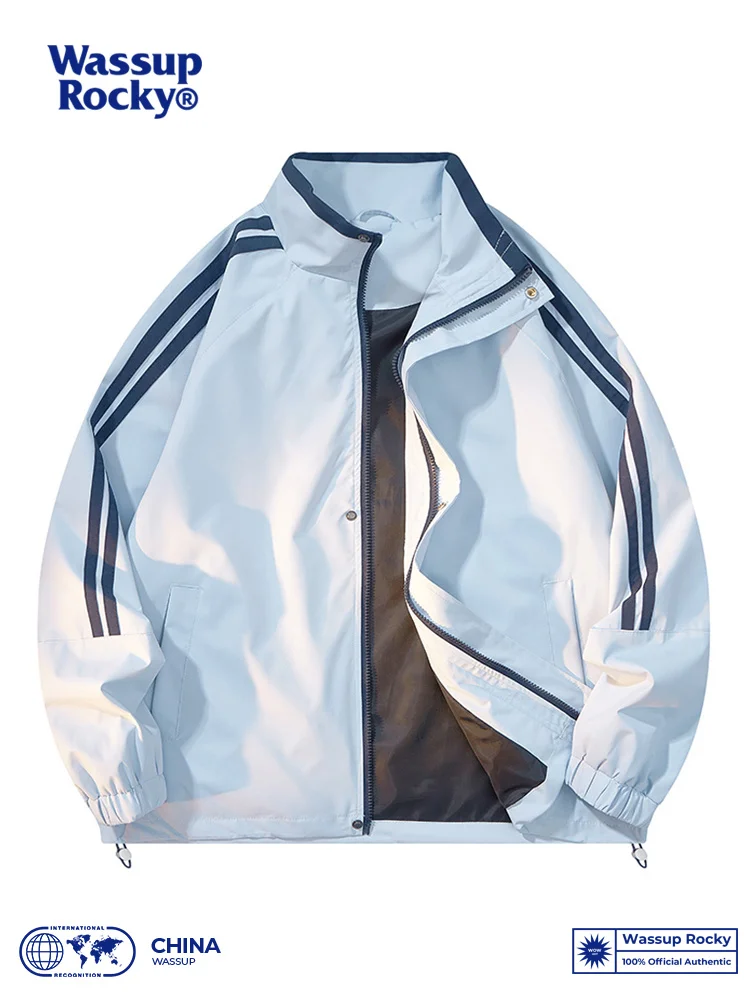 Wassup Rocky Mountain Outdoor Stripe Jacket Men's Spring and Autumn New Trendy Loose Casual Stand Collar Outerwear