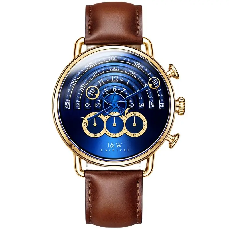 

New Switzerland I&W Carnival Luxury Brand Multi-function Sport Japan MIYOTA Quartz Men's Watches Waterproof Chronograph C8816G-1