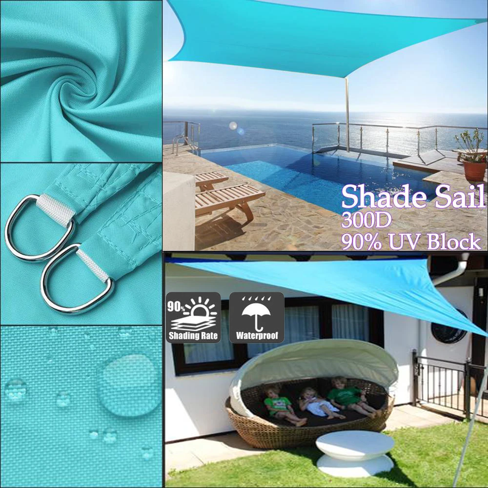 300D Waterproof Sky Blue Square Rectangle Shade Sail Garden Terrace Canopy Swimming Sun Shade UV Camping Hiking Yard Sail Awning