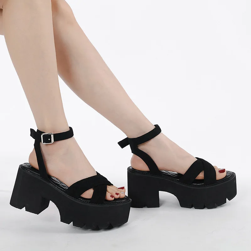 CICIYANG Women High Heel Party Sandals Plus Size 35-43 2023 Summer Ankle Lace-up Black Sandals Platform Female Open Toe Shoes