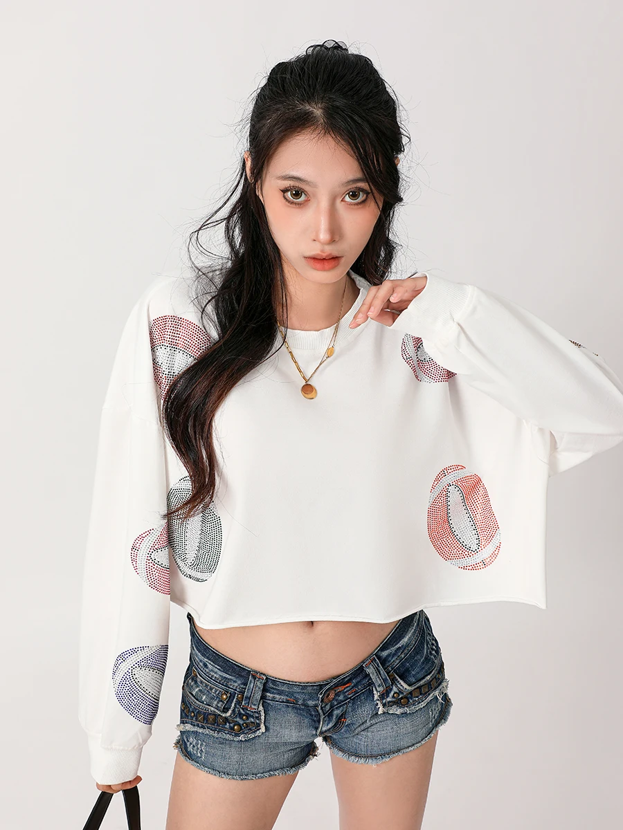 Женская Блестящая бейсбольная Толстовка Pivanzore Y2K с длинным рукавом и круглым