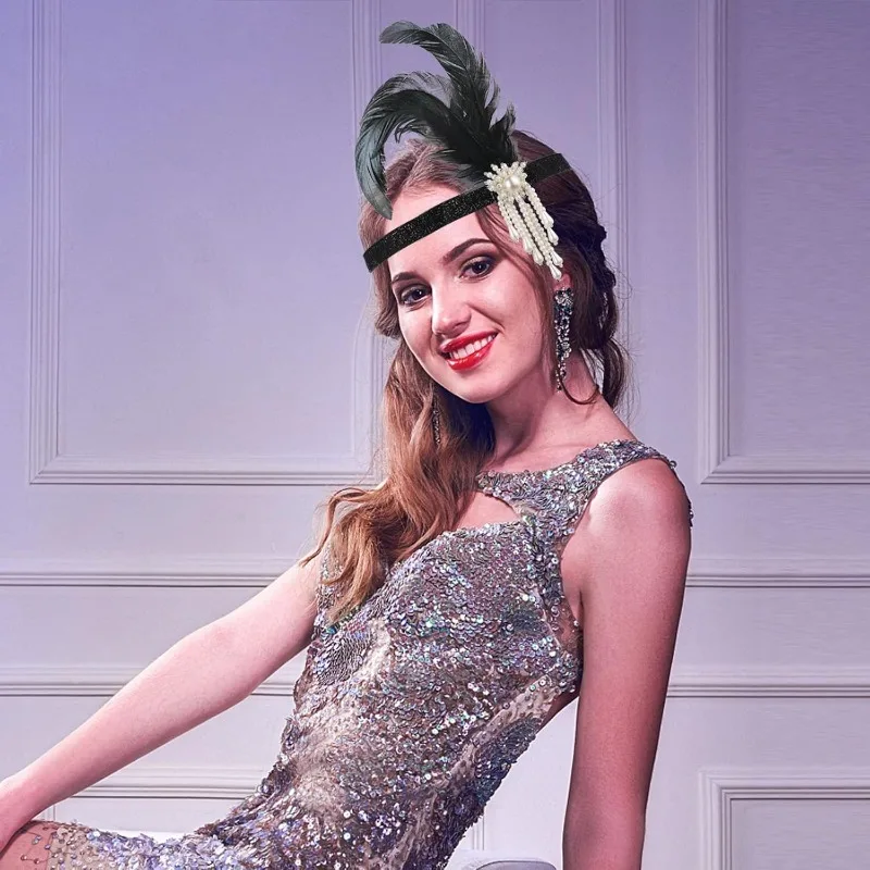 2 упаковки повязка на голову 1920-х годов головные уборы с перьями черные