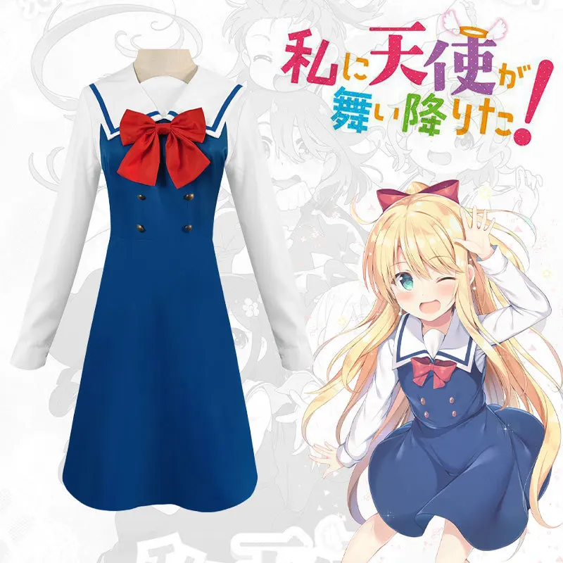 

Anime Wataten! An Angel Flew Down To Me Shirosaki Hana Cosplay Costume Wig Blue Dress School Uniform Outfit Girls Halloween Prop