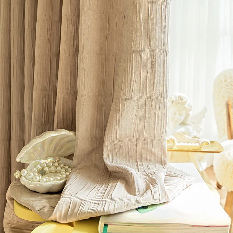 Японские шторы из хлопка и льна для гостиной спальни затемняющие с молочным чаем