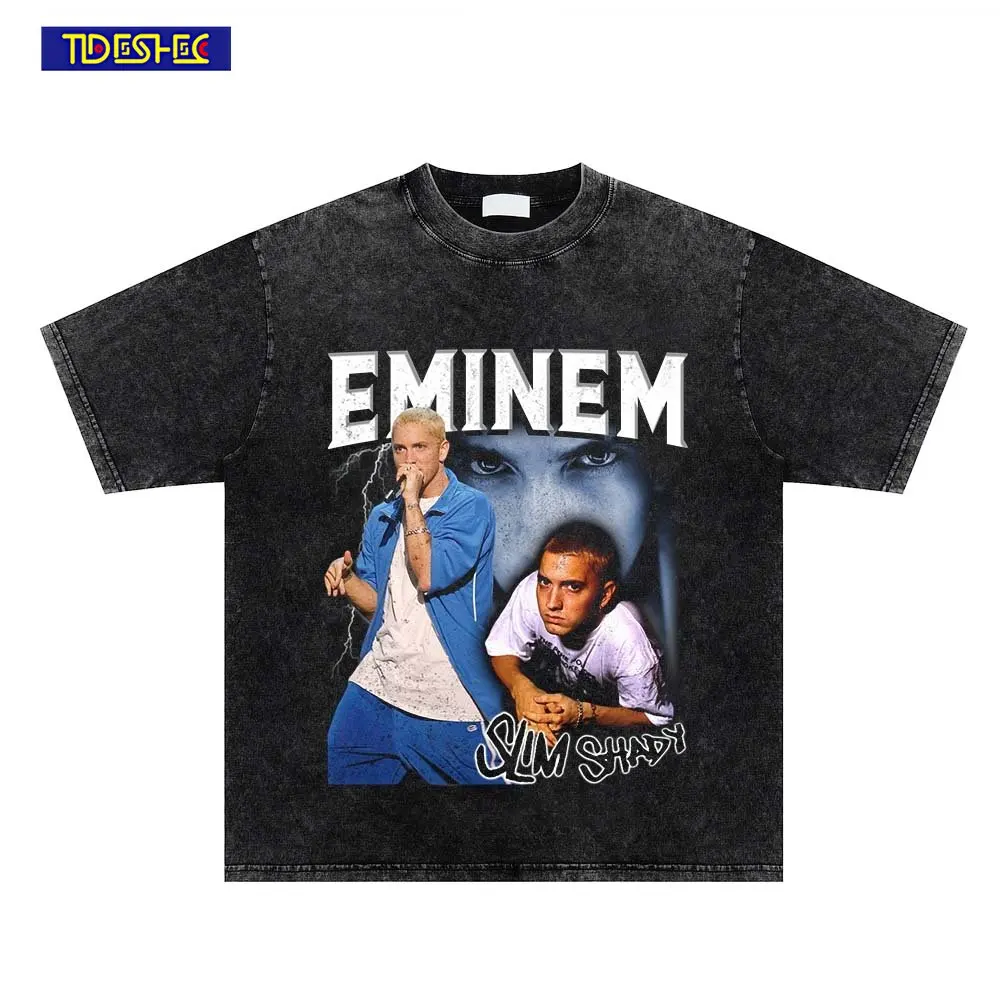 

Hip Hop 2023 New Vintage Rock Washed Short Sleeve Portrait Print T-shirt Women Loose Casual Men T-shirt Oversized Cotton Top Tee