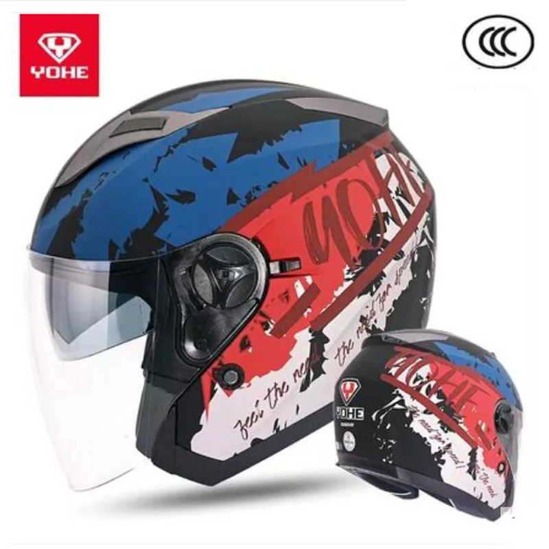 

3C Motocross Accessoires Men Dual Lens Motorcycle Helmet Half Face Motorbike Helmets ABS PC Visor Capacete De Moto Casco Casque