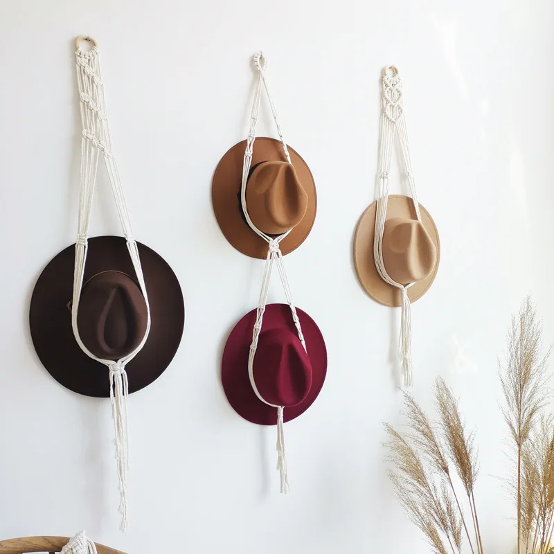 

Multilayer Boho Cotton Hanging Hat Organizer Display Rack Storage Cap Holder Scarf Hanger Nordic Macrame Tapestry Wall Decor