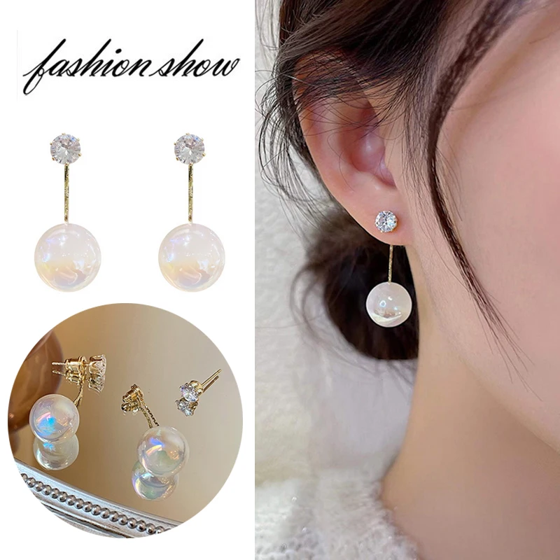 

Simple Elegant Zircon Big Pearl Drop Earrings for Women Exquisite Irregular Heart Geometric Ear Studs Fashion Jewelry Gifts