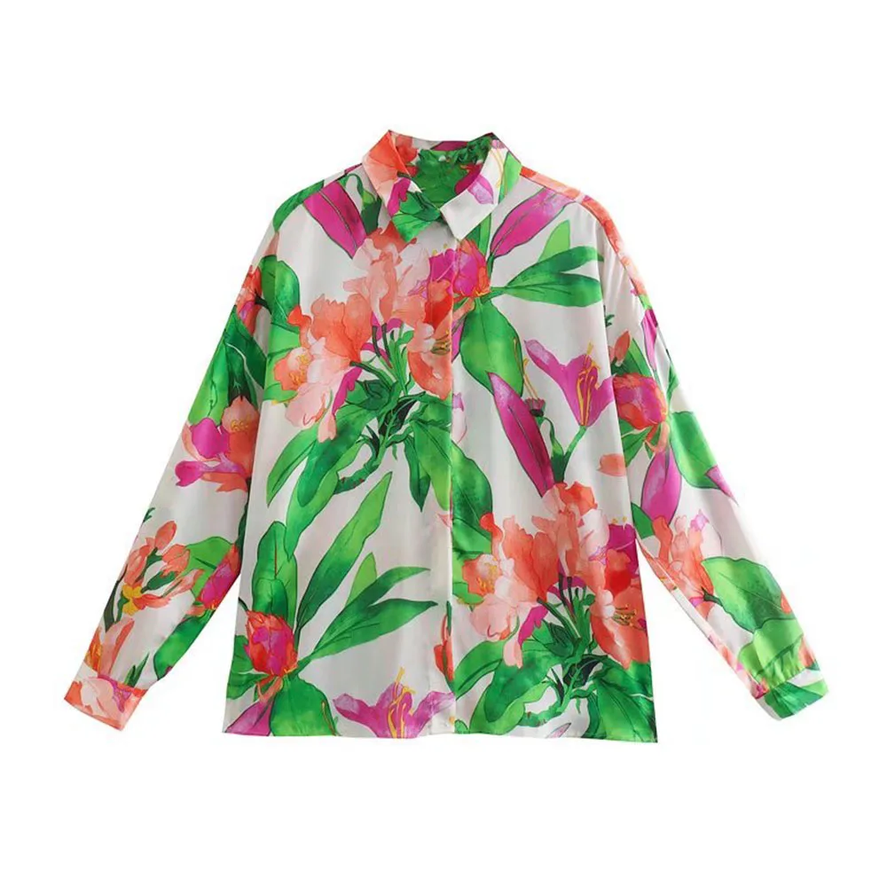 

Zach AiIsa summer women's sweet retro flower pastoral holiday style printed long-sleeved loose casual texture shirt