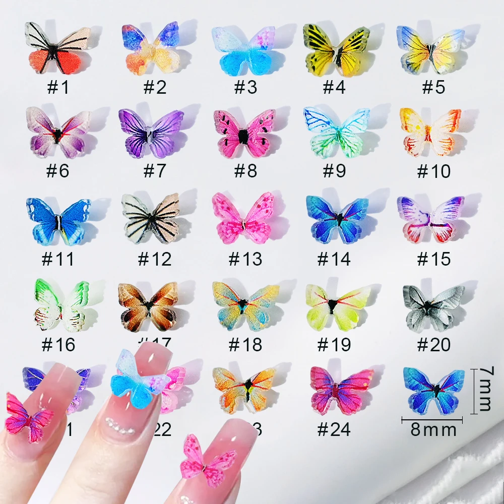

20pcs/bag 3D Acrylic Butterfly Nail Charms Colorful Resin Butterflies Mini 9*7mm Rhinestone Cute Nail Arts Decorations ZCF*
