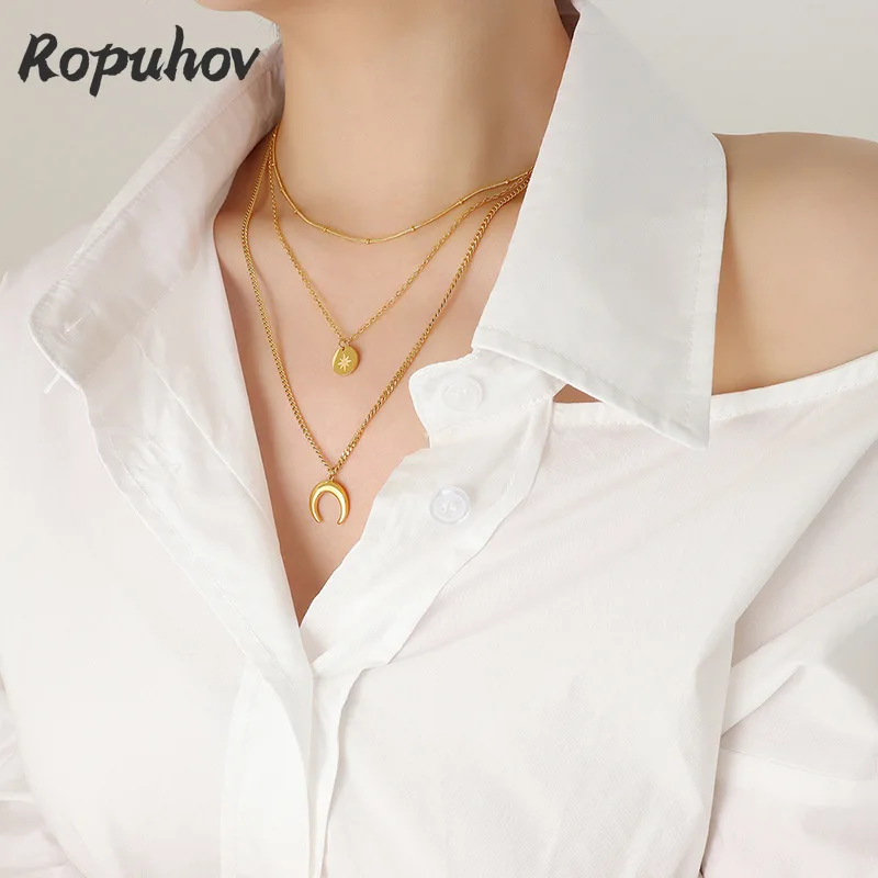 

Женское Ожерелье Ropuhov, новая звезда, луна, подвеска для дня и ночи из нержавеющей стали, титановая сталь