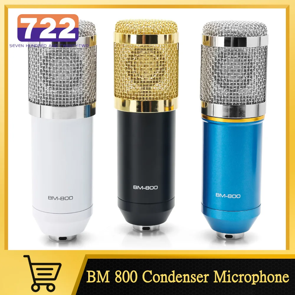 микрофон BM800 Mikrofon Condenser Sound Recording BM 800 Microphone With Shock Mount For KTV Karaoke PC Braodcasting White Blue