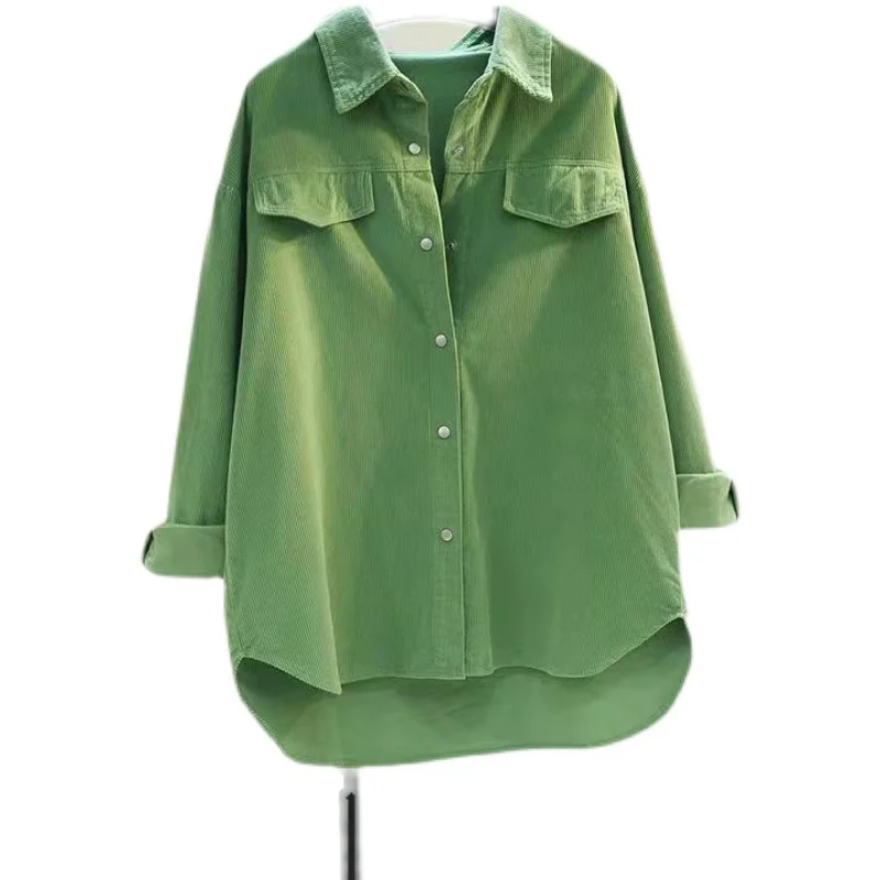 

Women Mid-Length Corduroy Blouse Trench Coat Ladies 2022 Spring Autumn Single-breasted Vintage Shirt Tops Loose Female Outerwear