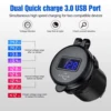 Quick Charger Aluminum QC3.0 Dual USB Car Charger with Switch Button LED Voltage Display for 12V/24V Cars Boats Motorcycle 2