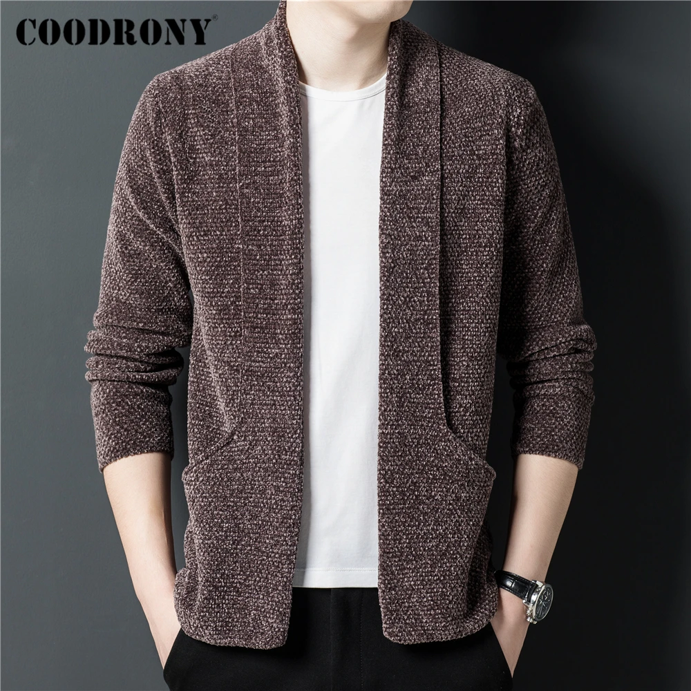 

COODRONY Brand Pure Color Chenille Cardigan Men Clothing Autumn Winter New Arrival Fashion Thick Warm Cardigan Sweatercoat Z1073
