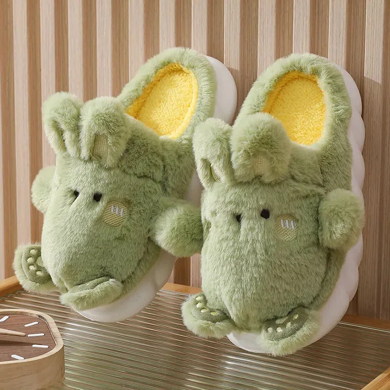 2022 Autumn And Winter New Cartoon Cotton Slippers Thick Bottom Home Indoor Couple Fur Slippers Confinement Shoes Non-Slip Warm
