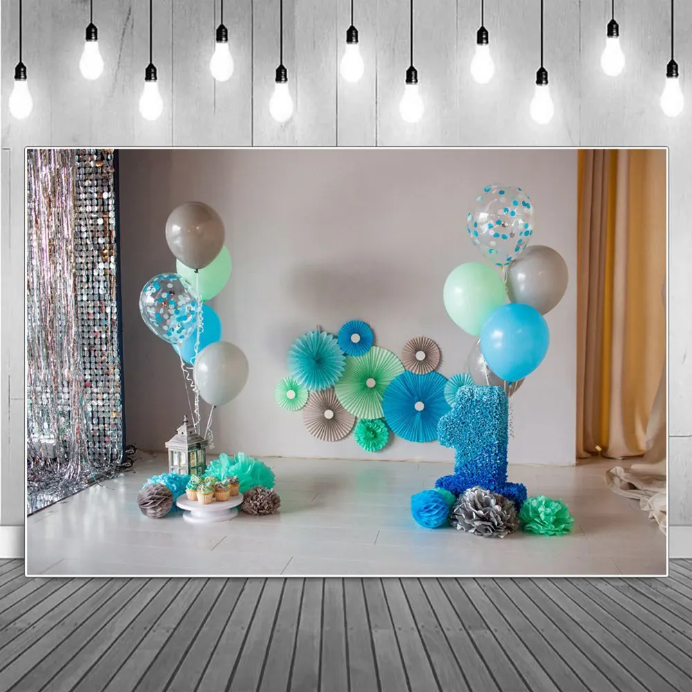

Balloons Paper Flowers Lantern Baby 1st Birthday Decoration Photography Backgrounds Sequin Tassel Home Party Photocall Backdrops