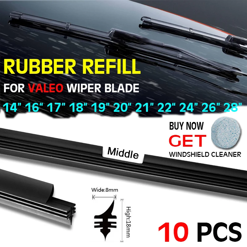 

10PCS Car Vehicle Insert Rubber Strip For Valeo Type Wiper Blade Only (Refill) 8mm 14"16"17"18"19"20"21"22"24"26"28" Accessories
