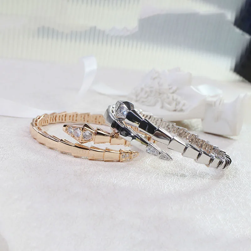 

Женский блестящий браслет со змеиной головой, из серебра 925 пробы