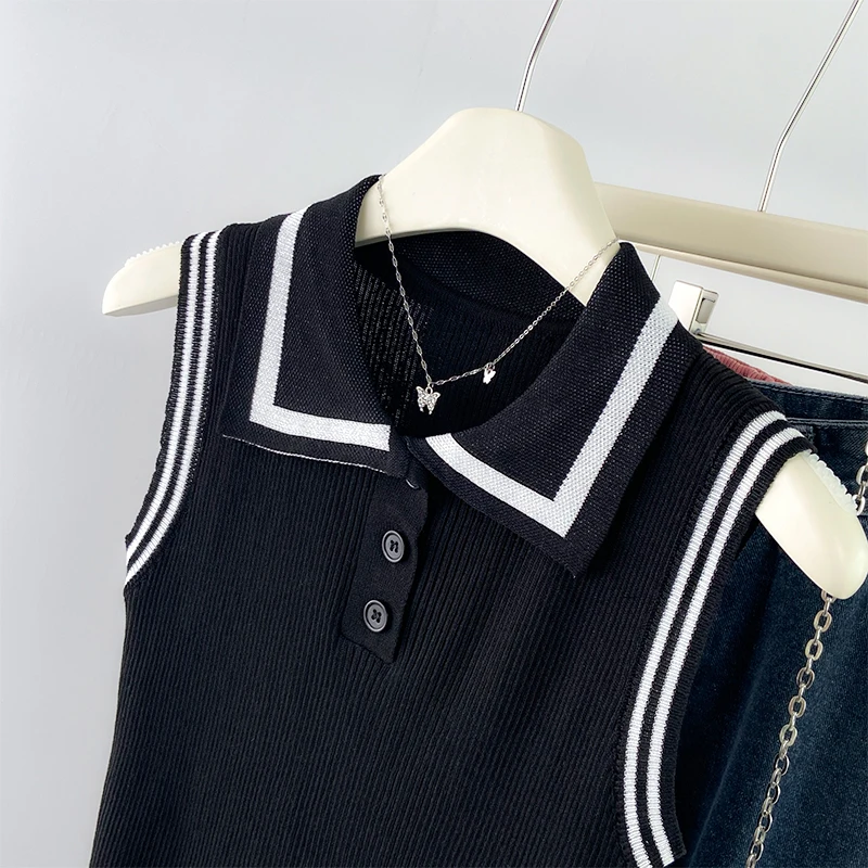 Корейский Стильный элегантный черный топ-поло Sle с воротником Женская летняя