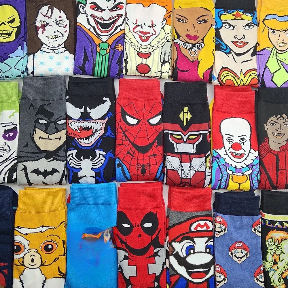 

Хлопковые носки высокого качества, Мультяшные Персонализированные носки-трубы средней длины, носки для досуга с мультипликационным супергероем для мужчин и женщин