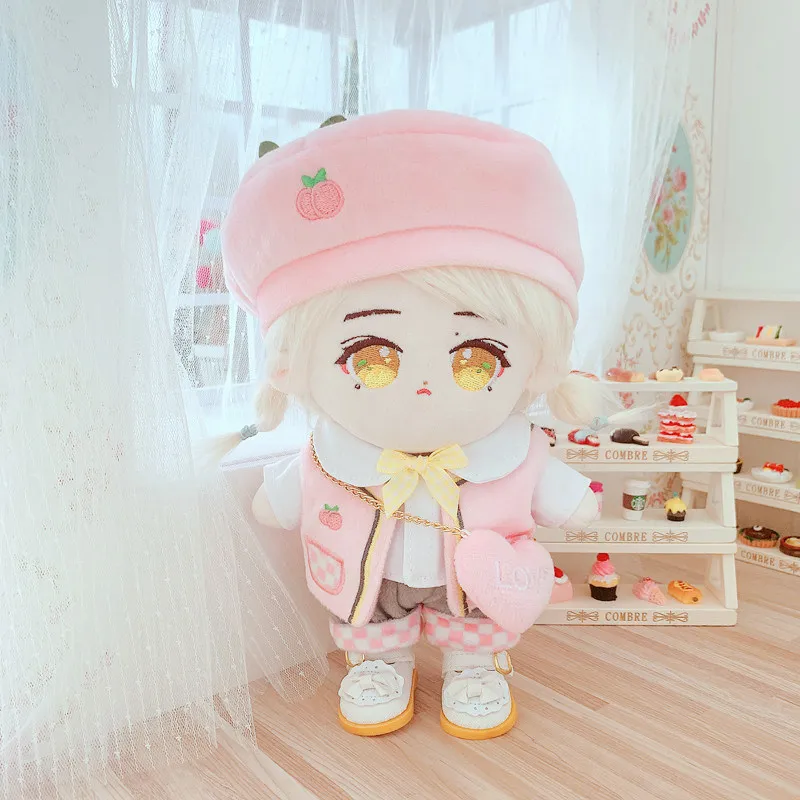 

Pink peach clothes pants 20cm suit 20cm Plush Doll clothes for Korea Kpop EXO Idol Doll heart-shaped cute 20cm doll bag