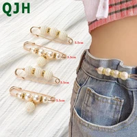 1pcs waistband pin accessories good quality pearls crystal gold brooch waist tighting clap anti exposed safty pins fastening
