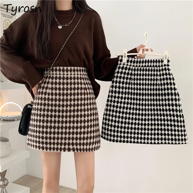 

Retro Plaid Skirts Women Ins Autumn Winter New Mini Skirt Females High Street Popular Chic Trendy Leisure High-waist New A-line